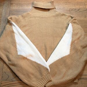 Zaful Tan & White Colorblock Sweater | Size XL